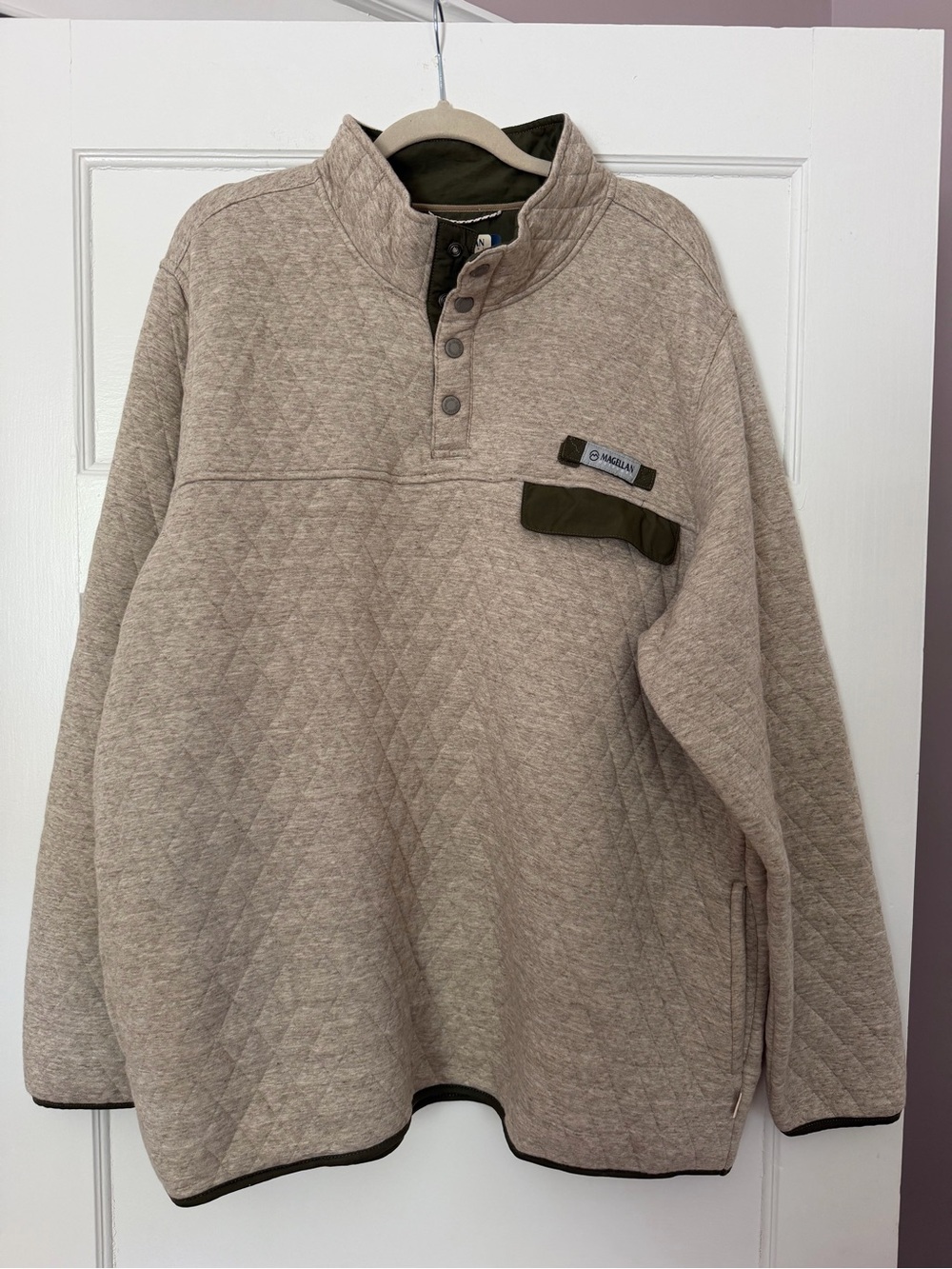 Magellan Outdoors Men’s 2XL Flex Quilted 1/4 Snap Pullover Tan Olive Pocket
